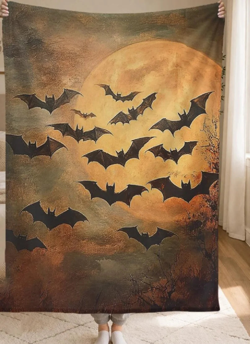 Halloween Quilt Blanket, Black Cat Ghost Pumpkin Throw, Spooky Bedding Decor Patchwork Blanket, Cozy Fall Halloween Home Decor