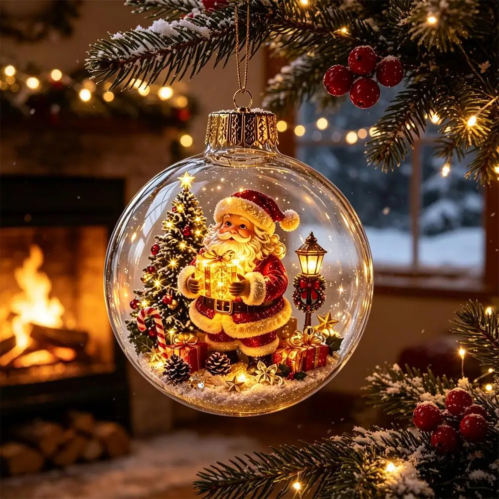 Christmas Story Decorations With Lights Creative Nutcracker Reindeer Snowman Glowing Christmas Tree Decor Pendant Crystal ball
