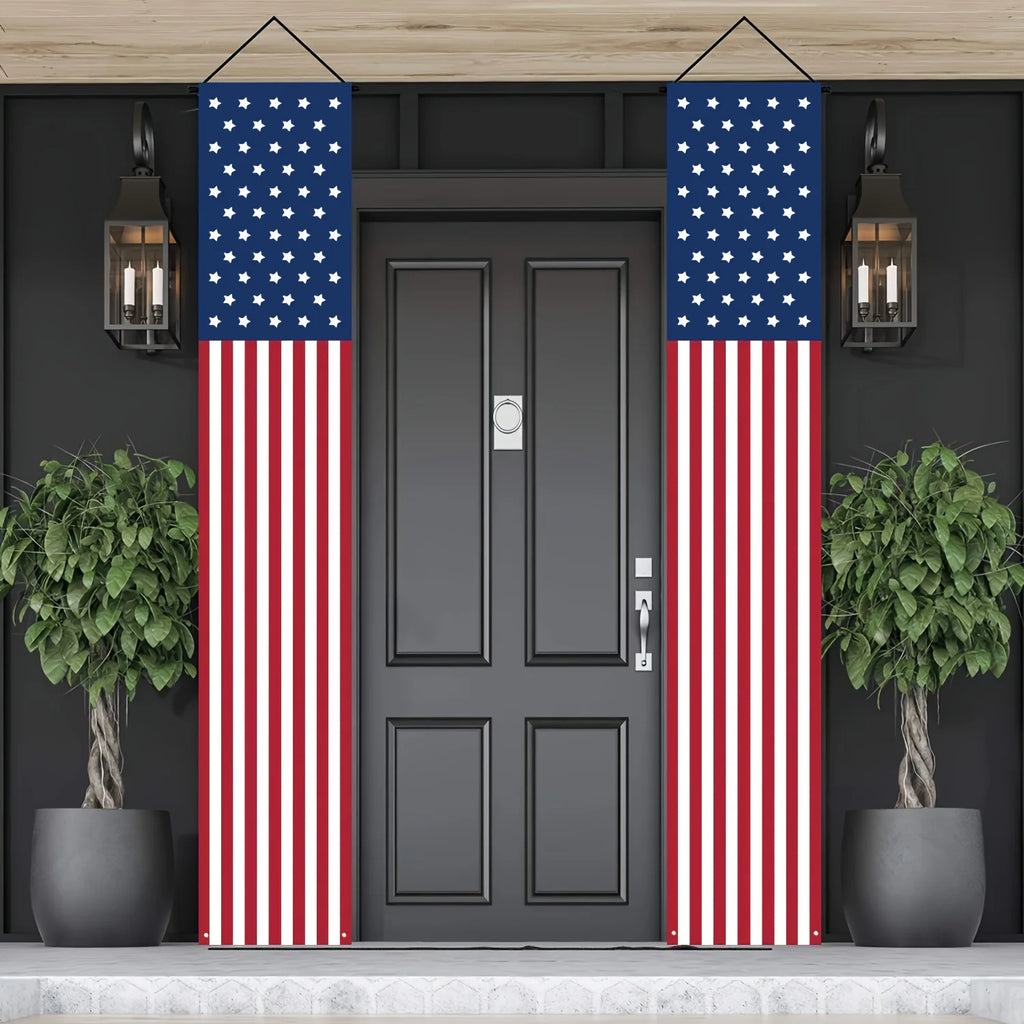 2Pcs 4th of July Patriotic Door Banners USA Flag Porch Signs for Independence Day Party Decorations Front Door Hanging Decor