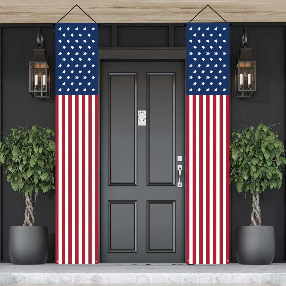 2Pcs 4th of July Patriotic Door Banners USA Flag Porch Signs for Independence Day Party Decorations Front Door Hanging Decor