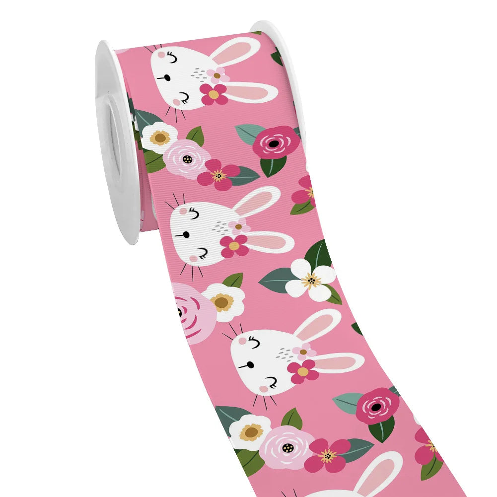 Spring Rabbit Easter Day Chick Cartoon Printed Grosgrain Satin Ribbon for Gift Wrapping Hair Bow Craft Accessory