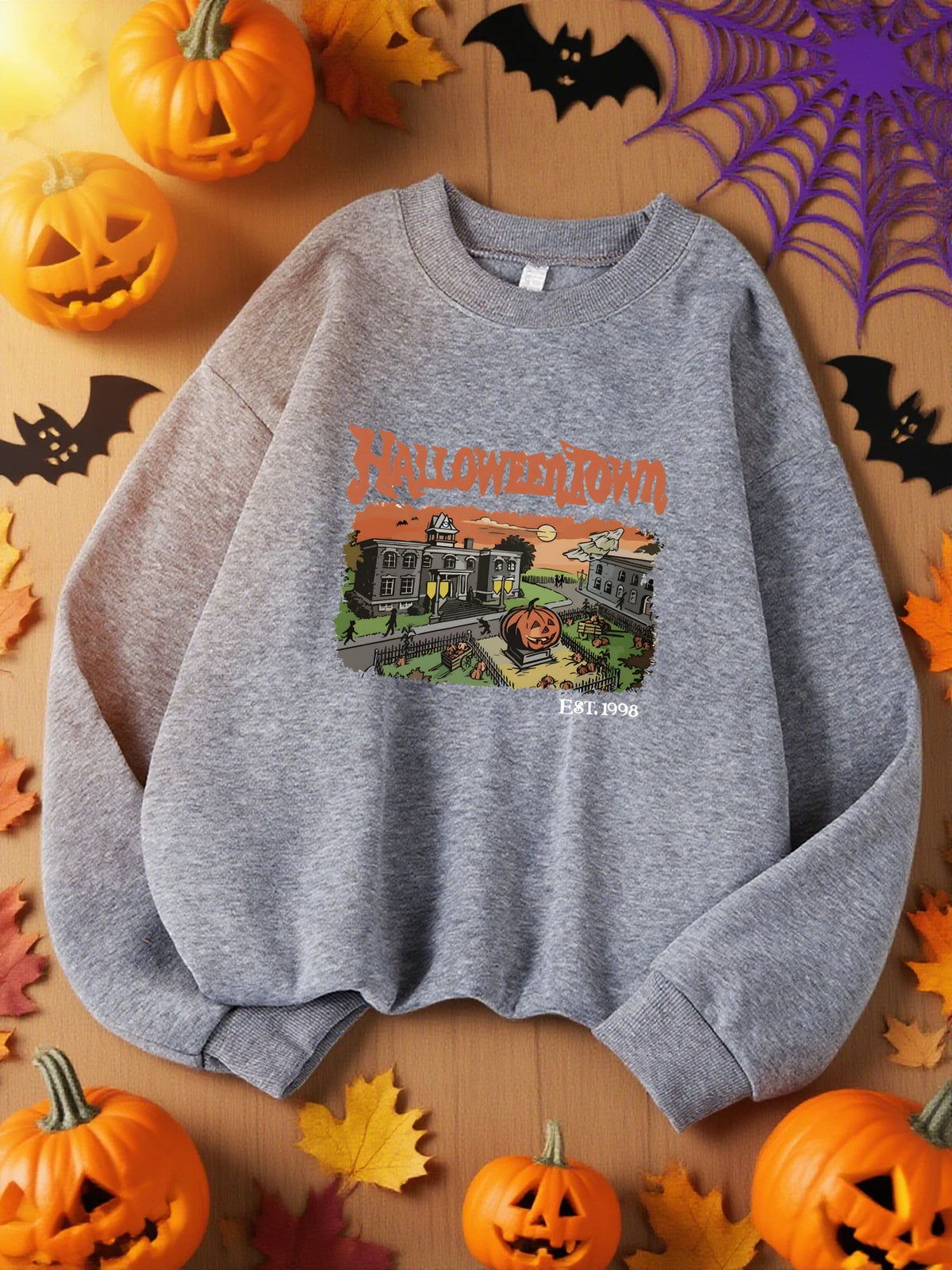 Halloween Town Est.1998 Print Sweatshirt Women Crewneck Soft Tops Fashions Streetwear Casual Fleece Pullover Hip Hop Clothes