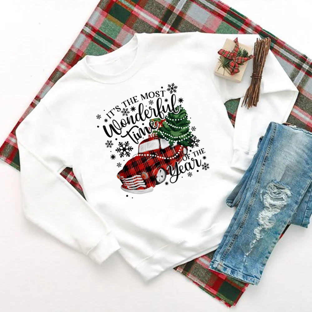 It's The Most Wonderful Time of Year Printed Sweatshirt Women Christmas Party Hoodie Holiday Sweater Girls Xmas Outfit Pullover