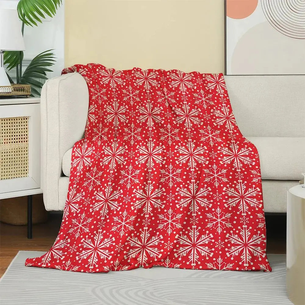 Christmas Red Striped Velvet Blanket with Reindeer Pattern, Festive Decoration, Soft and Lightweight, Suitable for Holiday Use
