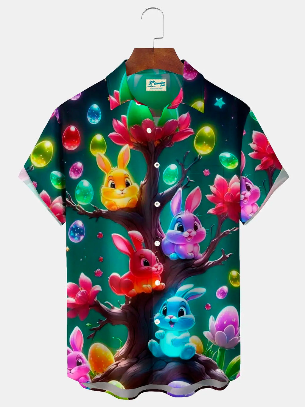 2025 Easter Eggs Pattern Men's Short Sleeve Button Down Lapel Shirt For Summer Oversized Tops Casual Hawaiian Shirt