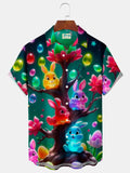 2025 Easter Eggs Pattern Men's Short Sleeve Button Down Lapel Shirt For Summer Oversized Tops Casual Hawaiian Shirt
