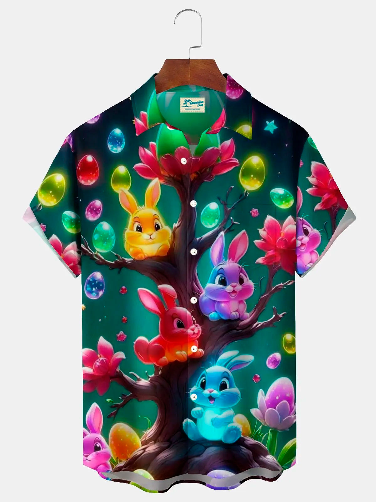 2025 Easter Eggs Pattern Men's Short Sleeve Button Down Lapel Shirt For Summer Oversized Tops Casual Hawaiian Shirt