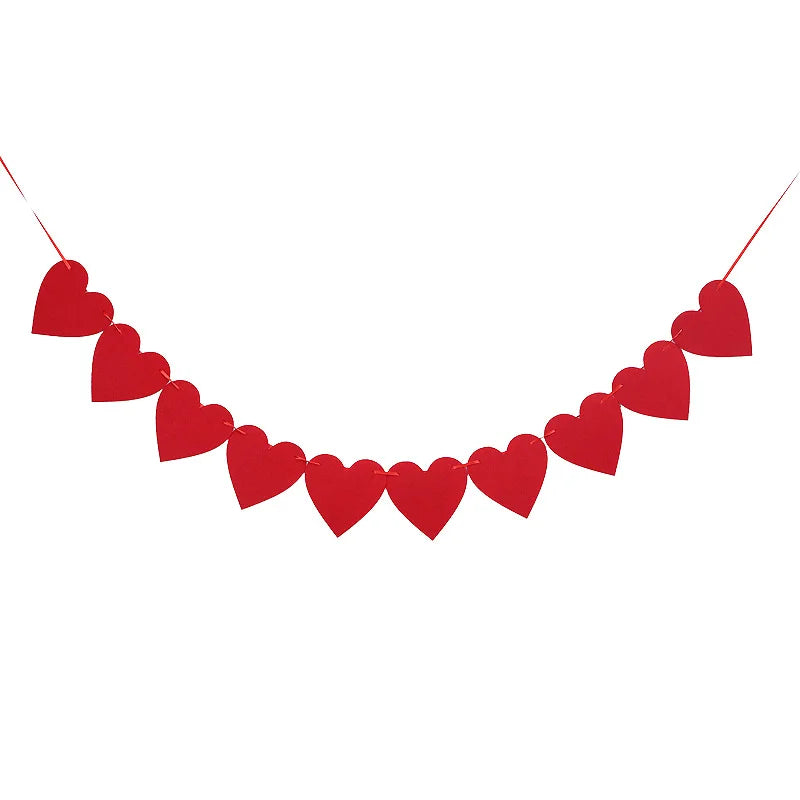 Felt Heart Garland Banner Valentines Decorations Red Pink White Heart Shaped Anniversary Wedding Birthday Party Decorations
