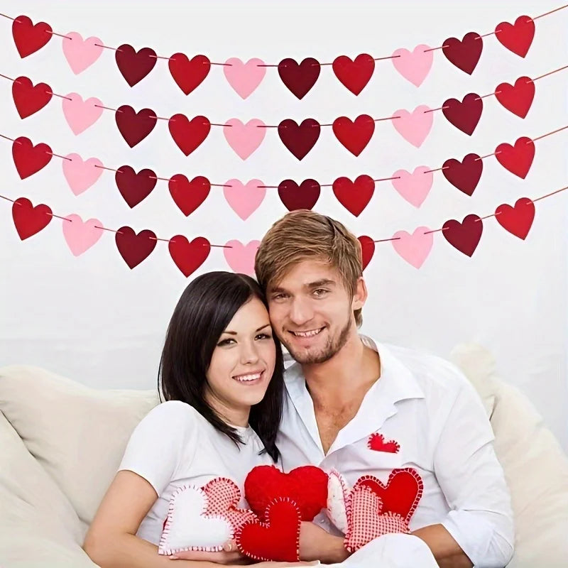 Felt Heart Garland Banner Valentines Decorations Red Pink White Heart Shaped Anniversary Wedding Birthday Party Decorations