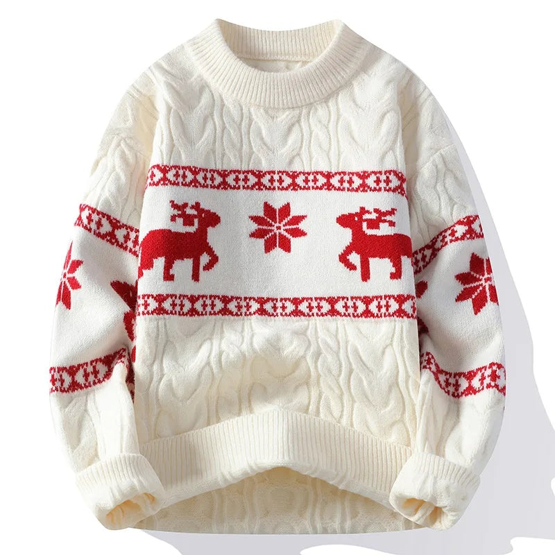 Autumn Winter Christmas Sweaters Men's Long Sleeve O-Neck Knitting Jumper Tops Vintage Pattern Crochet Male Sweater Pullovers