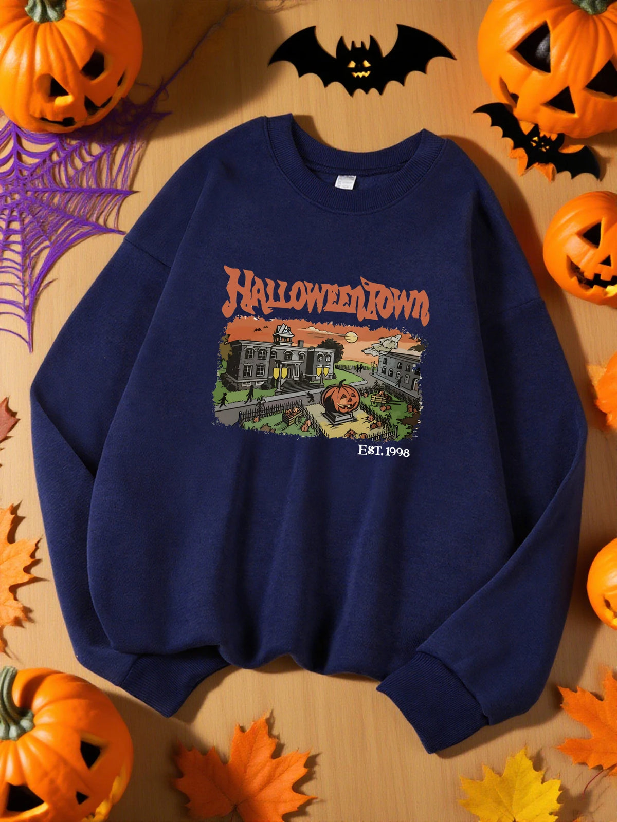 Halloween Town Est.1998 Print Sweatshirt Women Crewneck Soft Tops Fashions Streetwear Casual Fleece Pullover Hip Hop Clothes