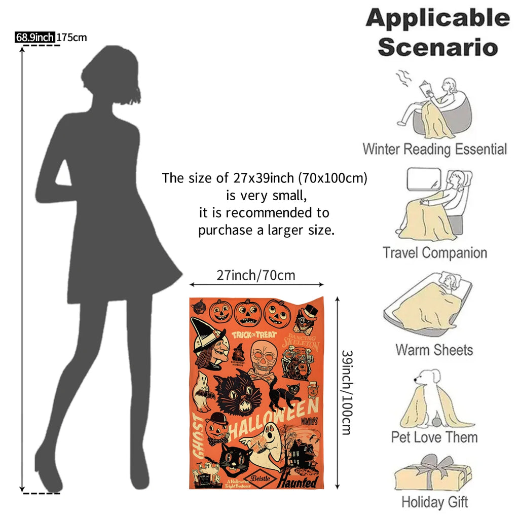 1pc retro style Halloween blanket, suitable for sofas, beds, cars, rooms, offices, camping, exquisite gift blankets