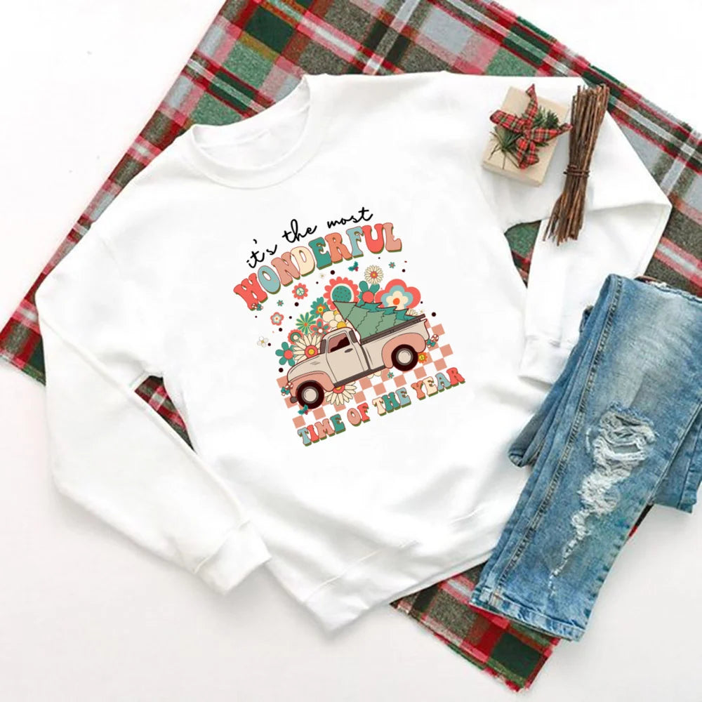 It's The Most Wonderful Time of Year Printed Sweatshirt Women Christmas Party Hoodie Holiday Sweater Girls Xmas Outfit Pullover