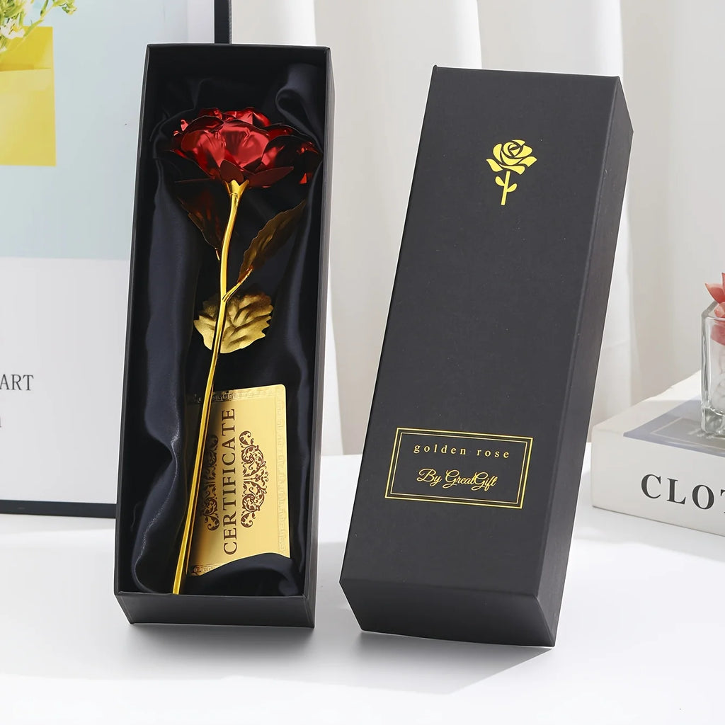 Foil Rose Flower with Gift Box & Card Eternal Rose Gifts for Valentine's Day Thanksgiving Mother's Day Party Favors Decors