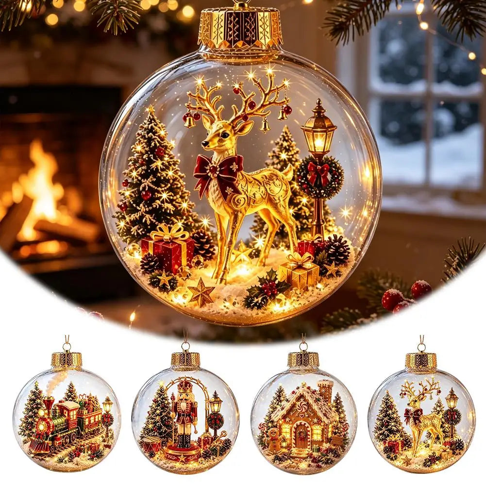 Christmas Story Decorations With Lights Creative Nutcracker Reindeer Snowman Glowing Christmas Tree Decor Pendant Crystal ball