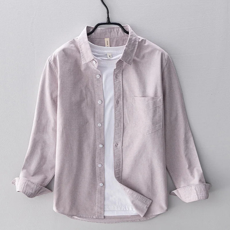Spring Pink Shirts For Men Autumn Casual Slim Fit 100% Cotton Oxford Long Sleeve Shirt Men's Vintage button down shirt Clothes