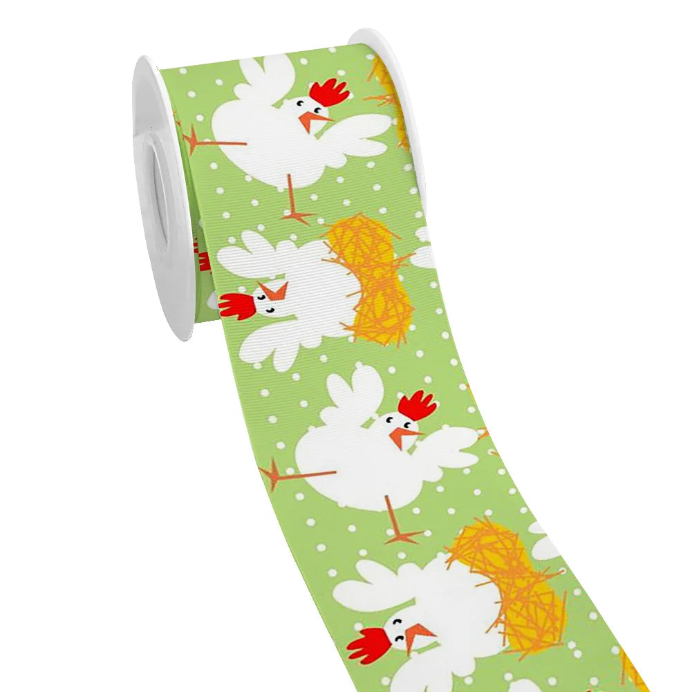 Spring Rabbit Easter Day Chick Cartoon Printed Grosgrain Satin Ribbon for Gift Wrapping Hair Bow Craft Accessory