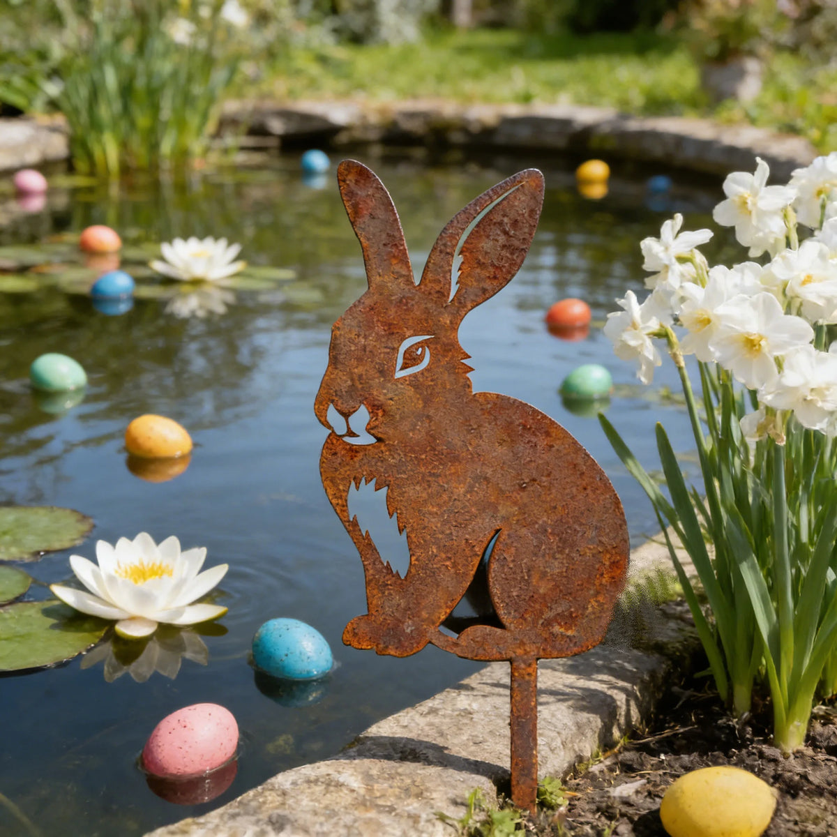 Easter Bunny Metal Art Decor Garden Flower pots Lawn Rabbit Iron Home Outdoor Animal Theme Sculpture Decor Sign