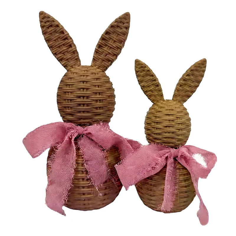 New Creative Easter Imitation Rattan Rabbit Festive Atmosphere Decoration Desktop Ornaments Easter Gifts Spring Home Decoration