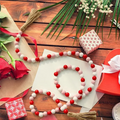 Valentine's Day Wood Bead Garland Farmhouse Beads With Tassel, Big Wall Hanging Decor-AT64