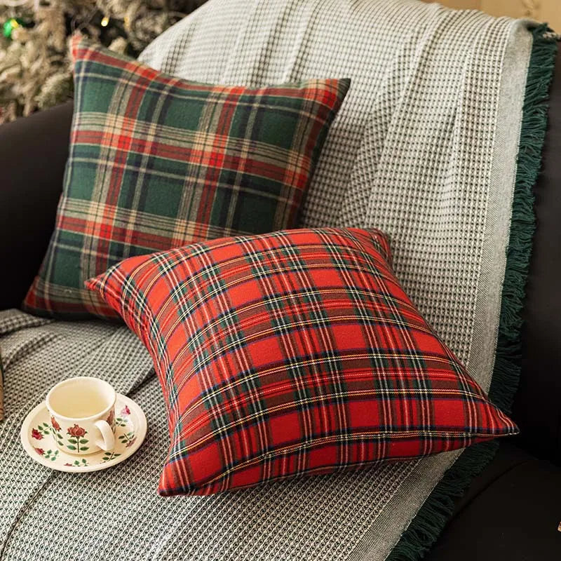 Christmas Plaid Decor Throw Pillow Covers Scottish Tartan Cushion Case for Farmhouse Home Square Pillow Case Cushion Pillowcase
