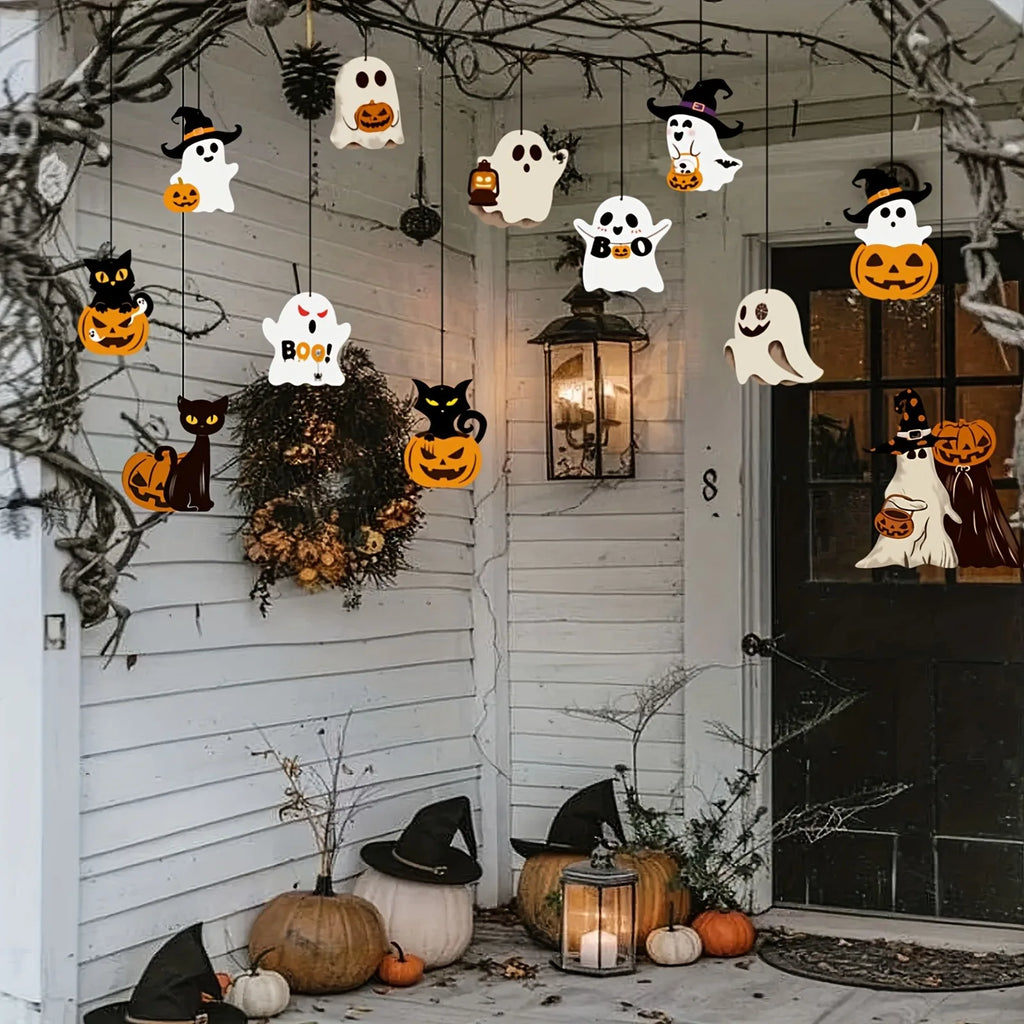 Halloween Hanging Ornaments Ghost Black Cat Pumpkin Witch Hat Hanging Decor for Spooky Halloween Party Porch Ceiling Decoration