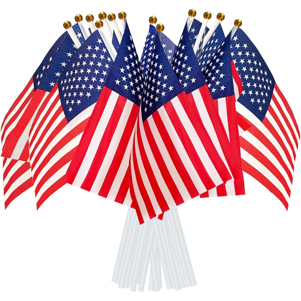 50pcs/20pcs American USA Flags on Sticks for 4th July Decorations, America Small Flags for Memorial Day Independence Day Decor