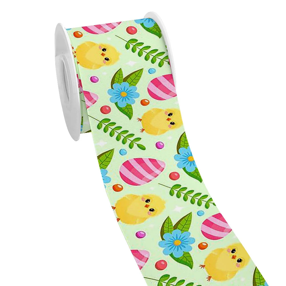 Spring Rabbit Easter Day Chick Cartoon Printed Grosgrain Satin Ribbon for Gift Wrapping Hair Bow Craft Accessory