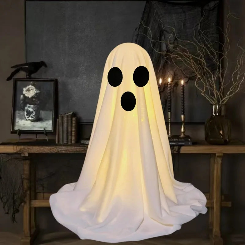 Halloween Ghost Decoration Glowing Desktop Ghost Standing Ornament Haunted Hanging Ghost Decor for Table Home Party Night Gift