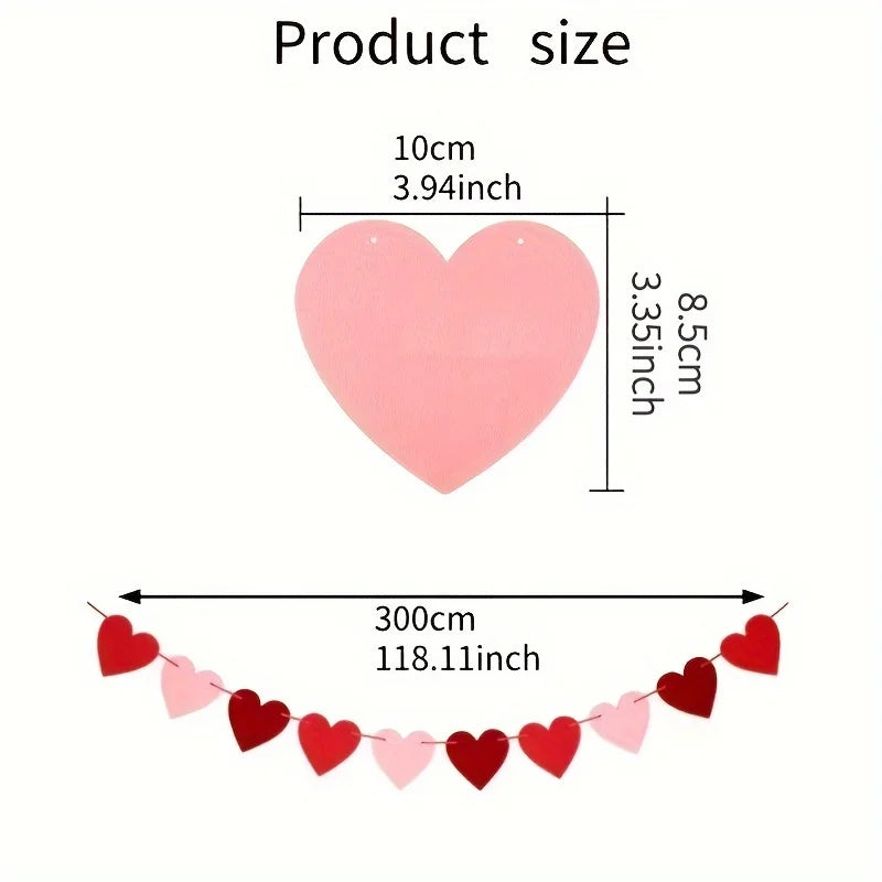 Felt Heart Garland Banner Valentines Decorations Red Pink White Heart Shaped Anniversary Wedding Birthday Party Decorations