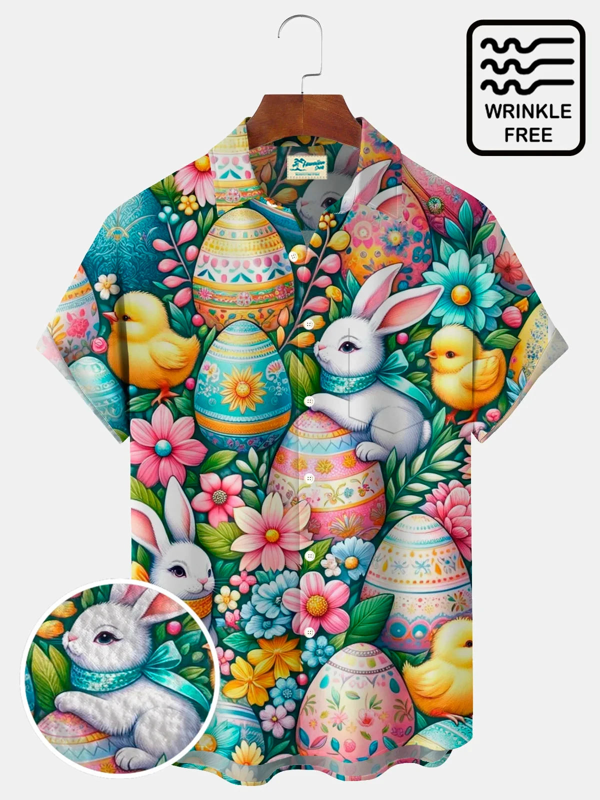 2025 Easter Eggs Pattern Men's Short Sleeve Button Down Lapel Shirt For Summer Oversized Tops Casual Hawaiian Shirt