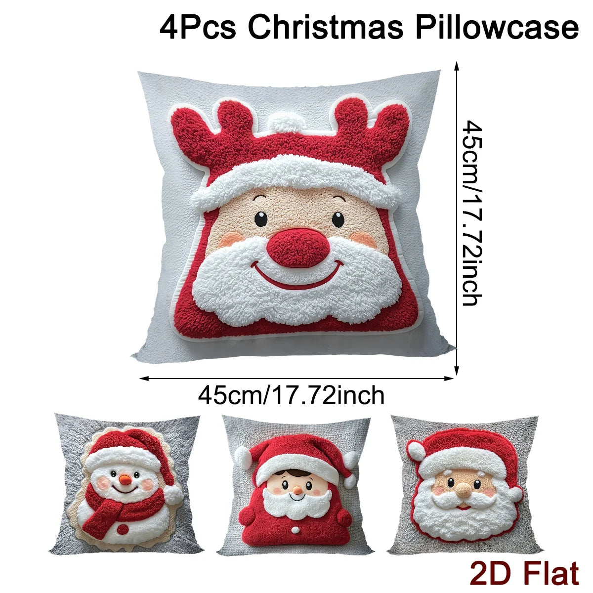 4pcs Merry Christmas 2D Flat Pillowcase Santa Claus Printed Polyester Pillow Cover Family Living Room Sofa Xmas Party Decor
