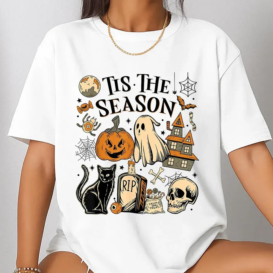 Vintage Halloween Shirt,Tis The Season Retro Ghost Spooky Season Halloween Costume T-Shirt, Y2K Halloween Top