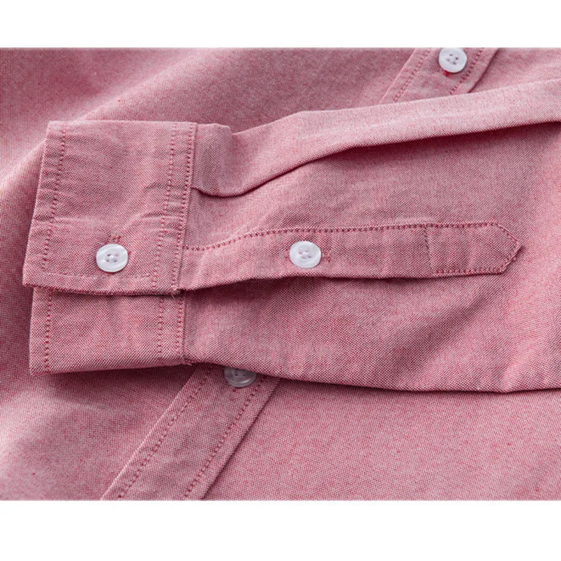 Spring Pink Shirts For Men Autumn Casual Slim Fit 100% Cotton Oxford Long Sleeve Shirt Men's Vintage button down shirt Clothes