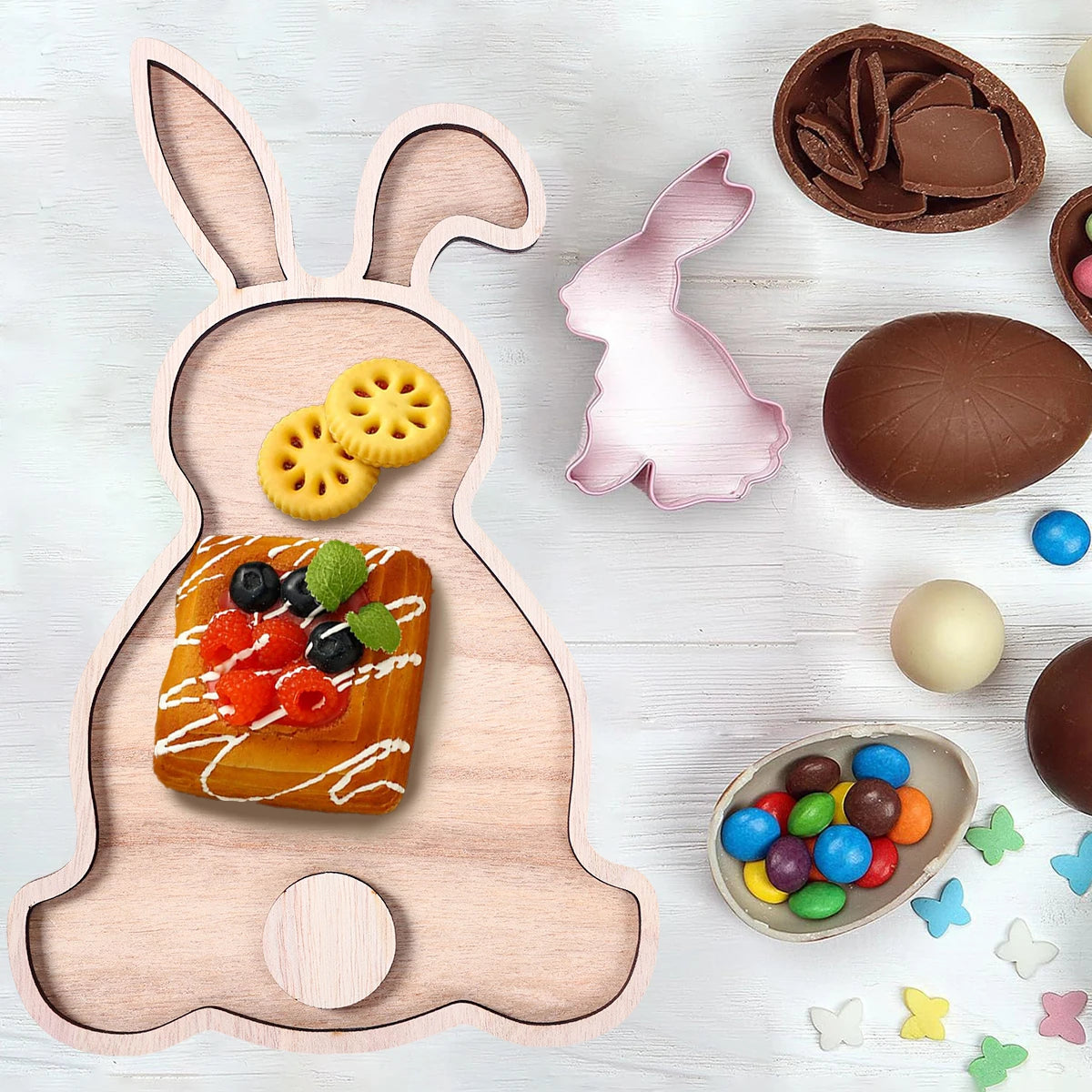 Easter Bunny Egg Wooden Tray Food Plate Fruit Serving Bread Display Wooden Spring Decor  Cake Decor Easter Supplies