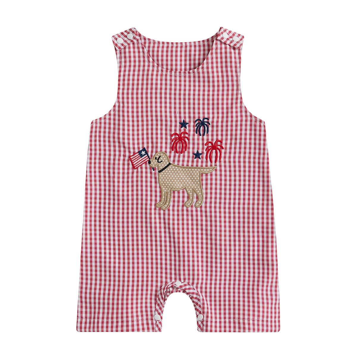 Citgeett Summer Independence Day Infant Boys 4th of July Jumpsuit Sleeveless Flag Embroidery Plaid Romper Clothes