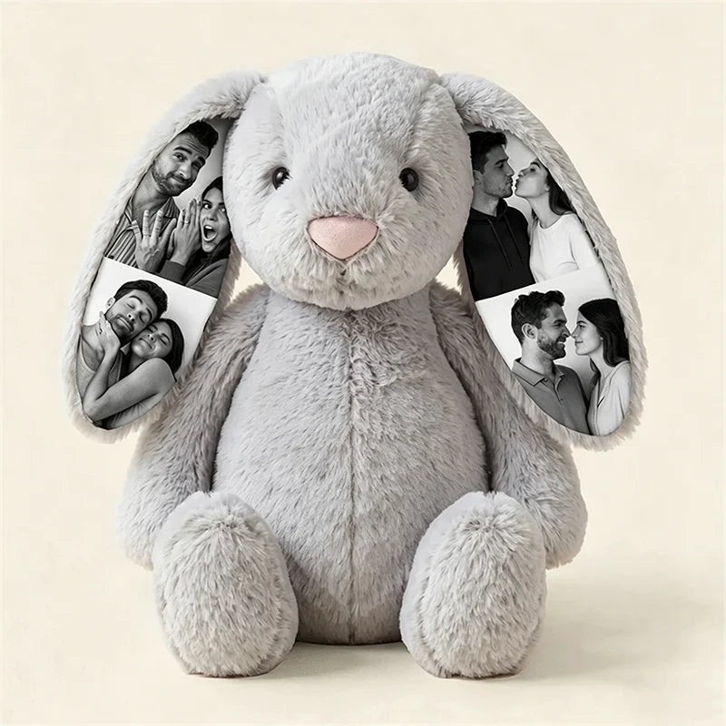 Custom Photo Bunny Plush with Hidden Ear Pictures Personalized Bunny Stuffed Animals Keepsake Gift for Couples Birthday Gifts