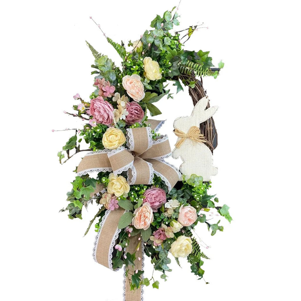 Easter Rabbit Front Door Wreath for Front Door,Easter Bunny Butt Shape Garland Wall Decor Spring Wreath Decoration