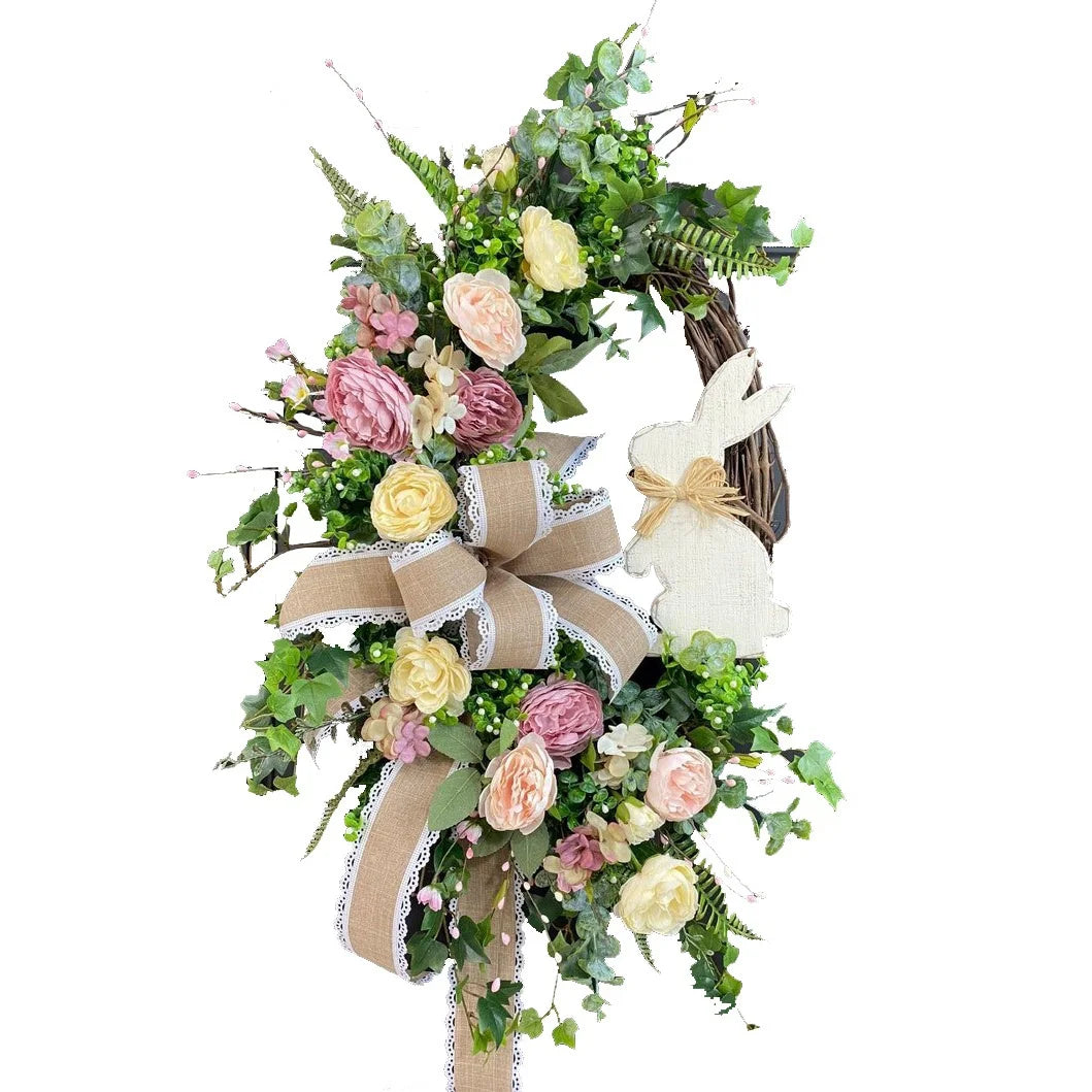 Easter Rabbit Front Door Wreath for Front Door,Easter Bunny Butt Shape Garland Wall Decor Spring Wreath Decoration