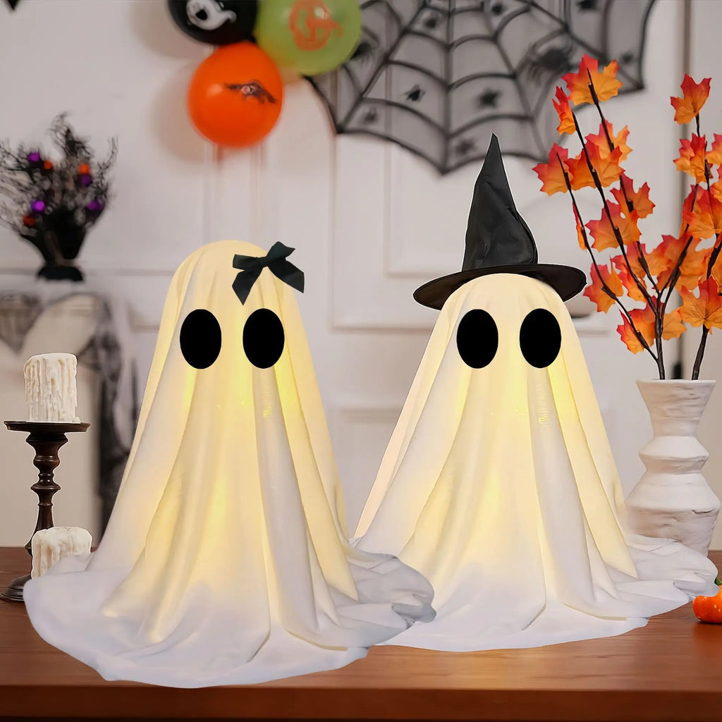 Halloween Ghost Decoration Glowing Desktop Ghost Standing Ornament Haunted Hanging Ghost Decor for Table Home Party Night Gift