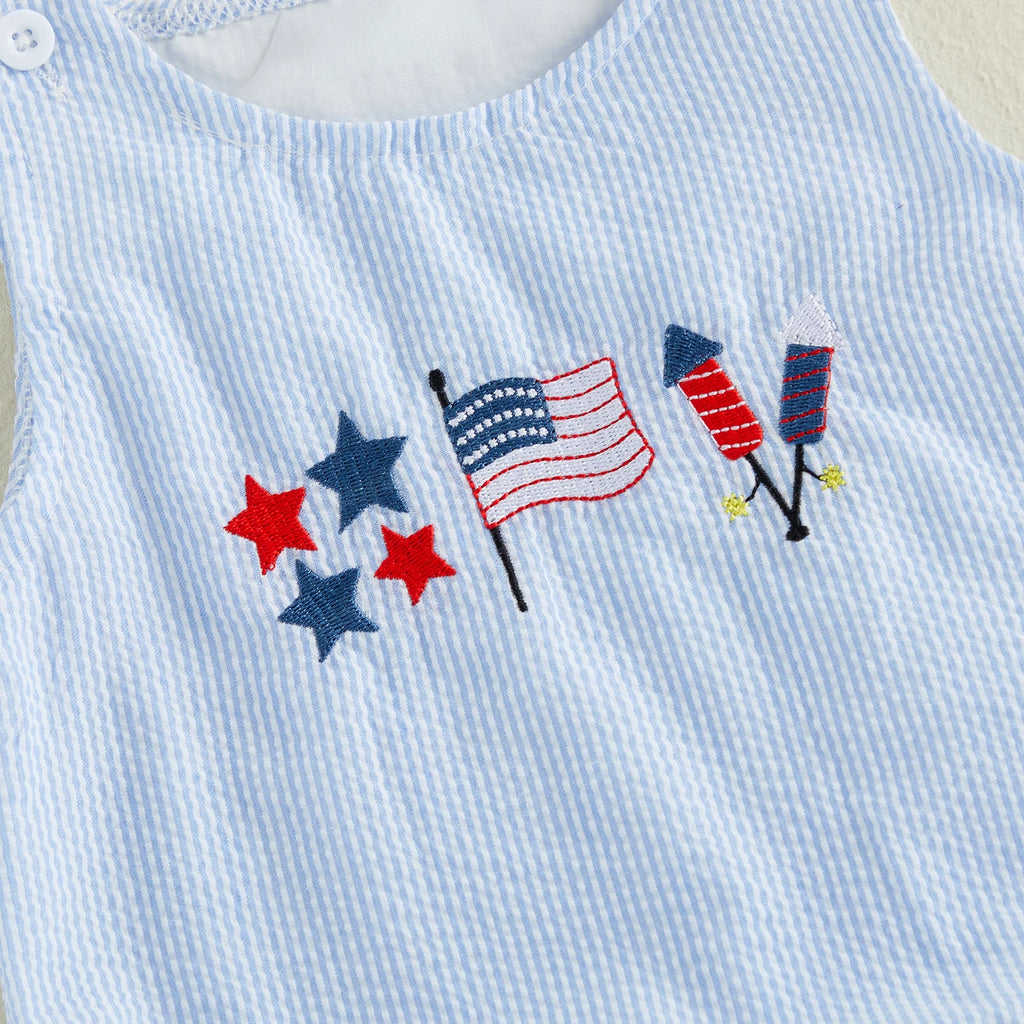 Citgeett Summer Independence Day Infant Baby Boys Striped Bodysuit 4th of July Star Flag Embroidery Sleeveless Jumpsuit Clothes