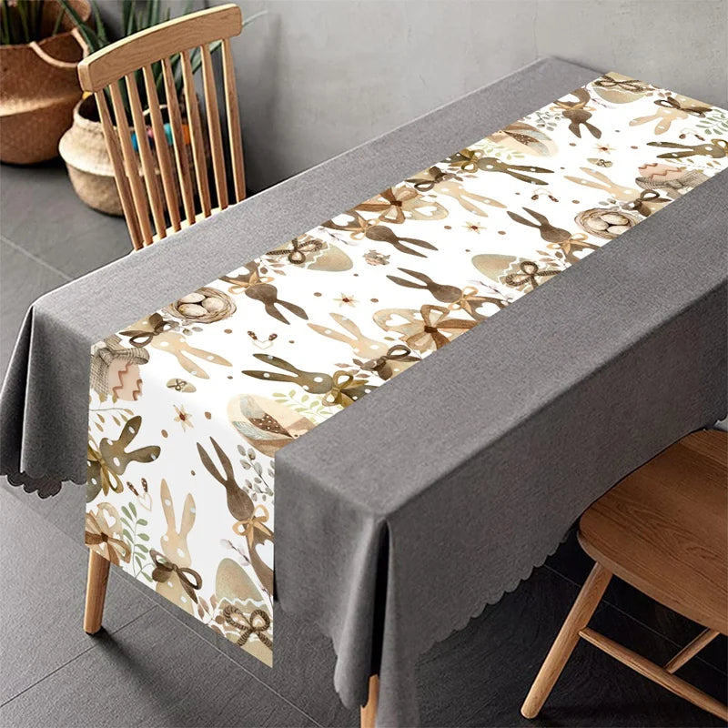 Easter Bunny Table Runner Rabbit Eggs Flower Table Cover Spring Holiday Easter Decorations For Home Kitchen Dining Table Decor
