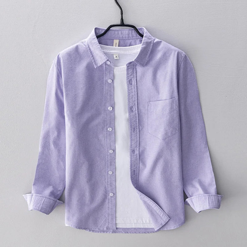 Spring Pink Shirts For Men Autumn Casual Slim Fit 100% Cotton Oxford Long Sleeve Shirt Men's Vintage button down shirt Clothes