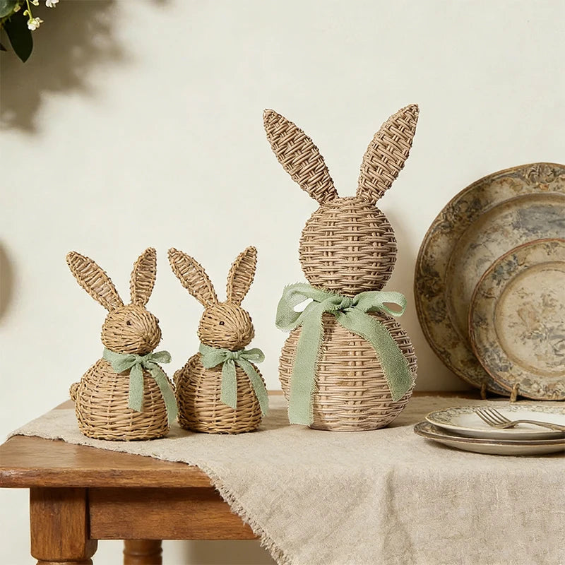 New Creative Easter Imitation Rattan Rabbit Festive Atmosphere Decoration Desktop Ornaments Easter Gifts Spring Home Decoration