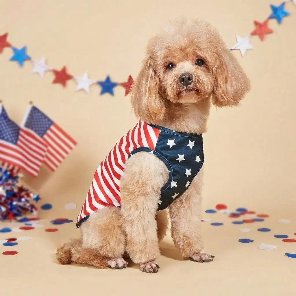 4th of July Dog Dress, Cute Dog Girl Clothes Memorial Day Dog Outfits Patriotic Independence Day Dog Vest Doggie T-Shirt Pet Cat