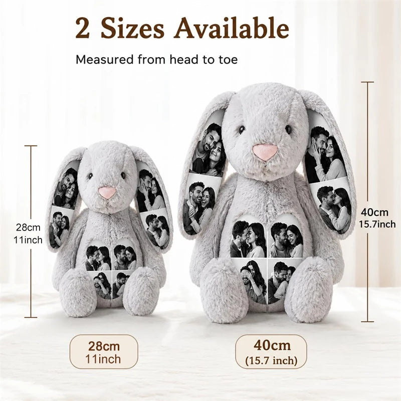 Custom Photo Bunny Plush with Hidden Ear Pictures Personalized Bunny Stuffed Animals Keepsake Gift for Couples Birthday Gifts