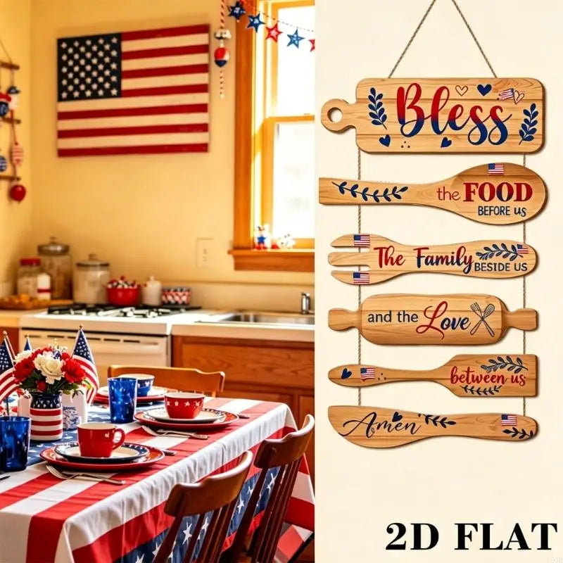 4Th of July Patriotics Welcome Sign Wooden Hanging Sign Kitchen Wall Door Decors Independence Day Memorial Day Wreaths Y5GB