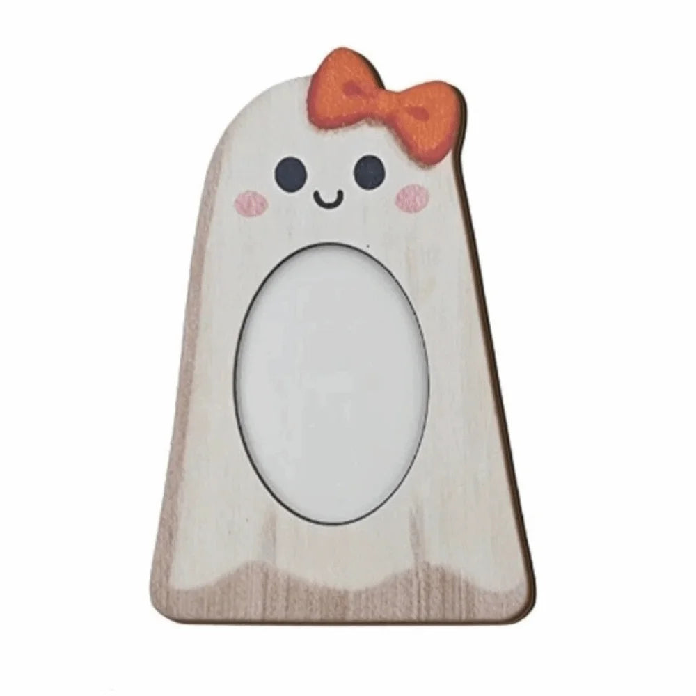 Desktop Decoration Cute Halloween Ghost Picture Frame Wooden Handmade Desktop Ghost Ornament Rustic Tabletop Frame Dorm Decor