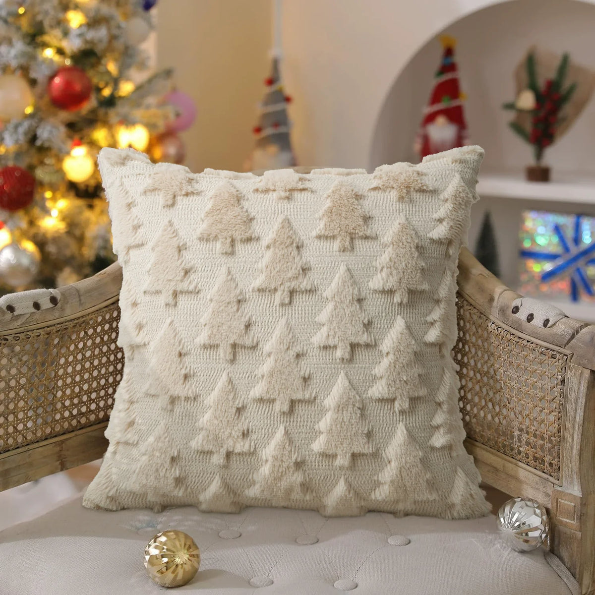 Christmas Throw Pillow Covers Set of 2 Xmas Tree 18x18 Pillow Covers Soft Plush Faux Wool Pillowcases Festival Winter Home Decor