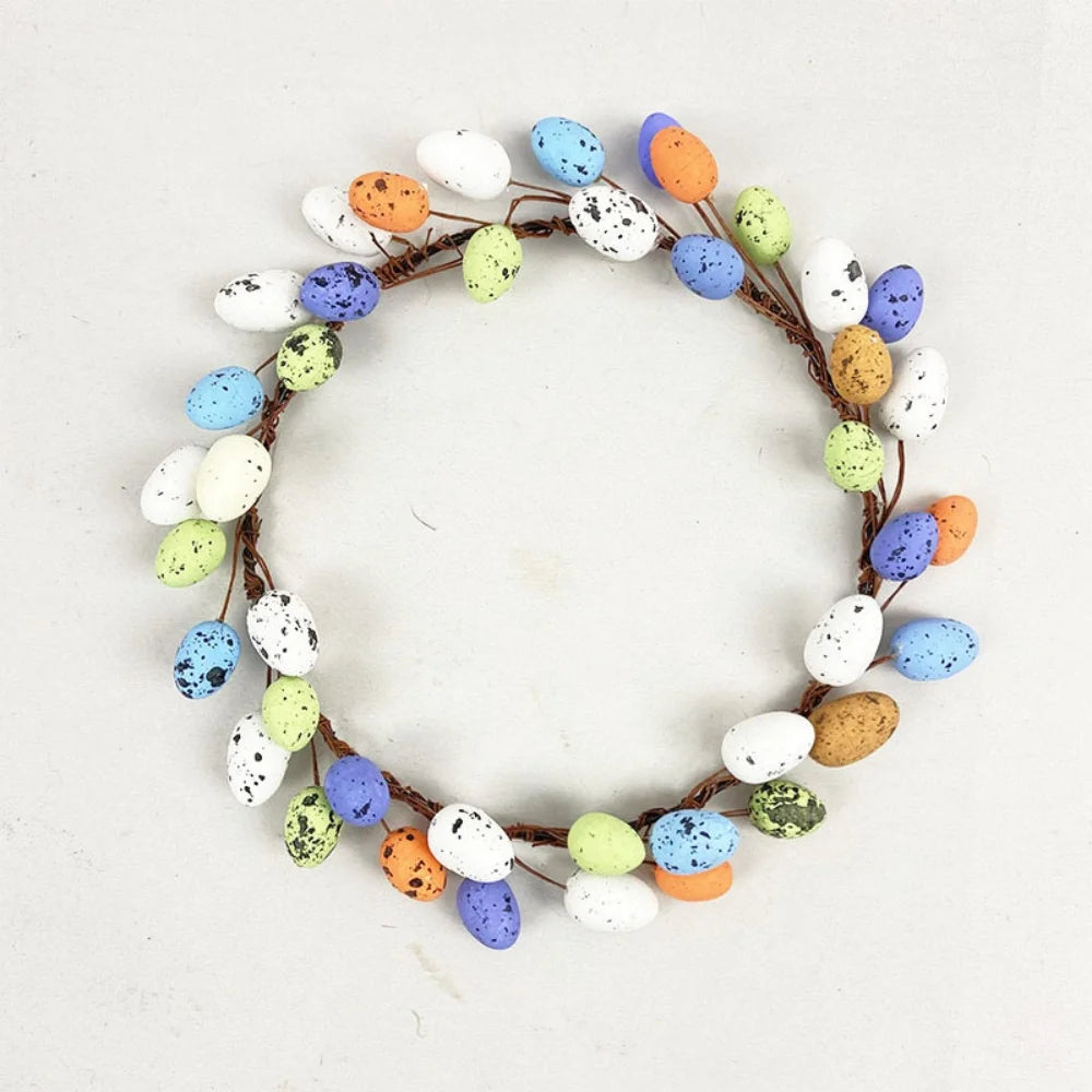 Easter Egg Wreath Decoration Spring Cute Garland Colorful Eggs And Rattan Front Door Outside Hanging Wall Home Party Decor